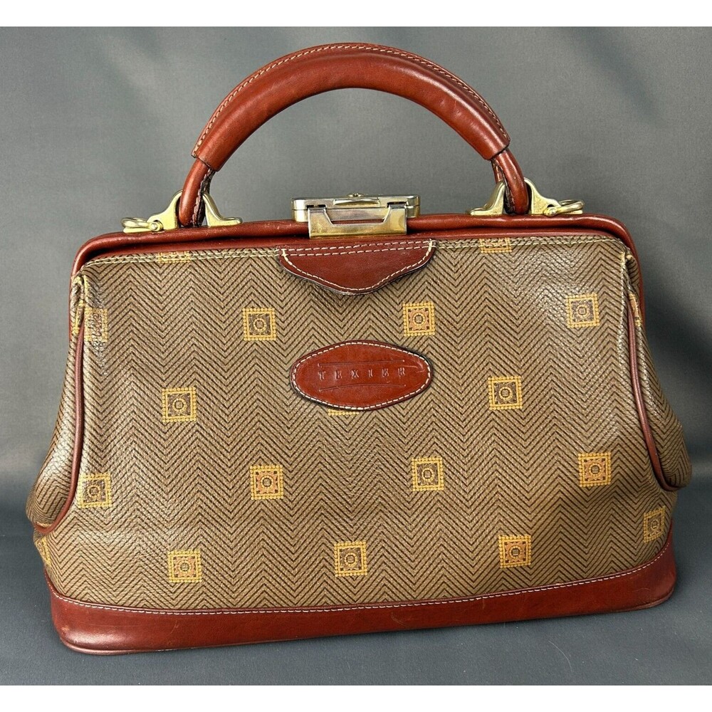 Vintage French Texier Leather Satchel Doctor's Bag Tan & Brown